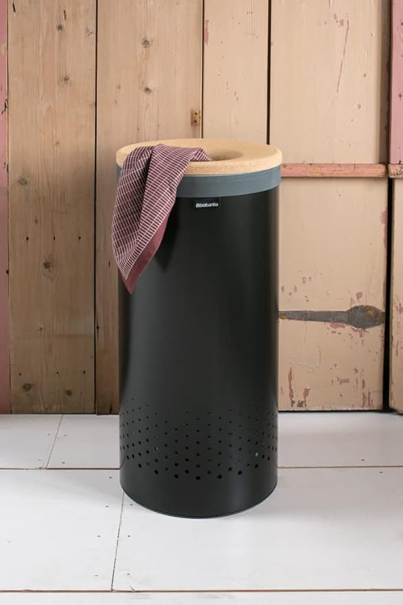 Brabantia  Laundry Hamper with Removable Inner Bag, 9.2 Gallon (35L), Black, 11.8L x 11.8W x 25H centimeters