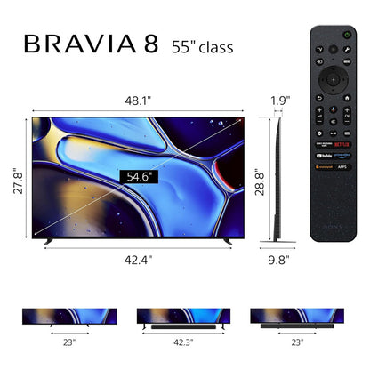 Sony 55 Inch OLED 4K Ultra HD TV BRAVIA 8 Smart Google TV with XR Processor, Rich Deep Colors, Perfect for PS5, Dolby Vision HDR, Blur-Free Motion (K-55XR80)