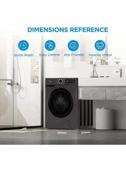Midea MF110W80B/TGCC 8KG Front Load Inverter Washing Machine 1400RPM Steam HealthGuard Turbo Wash
