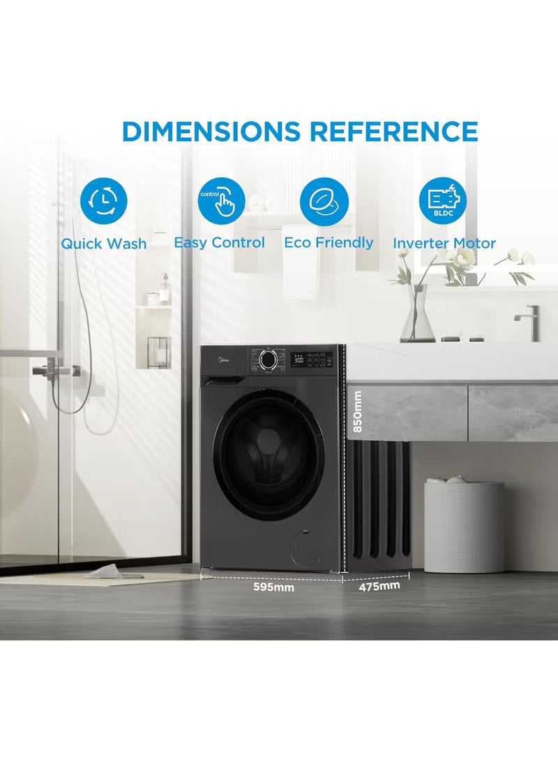 Midea MF110W80B/TGCC 8KG Front Load Inverter Washing Machine 1400RPM Steam HealthGuard Turbo Wash