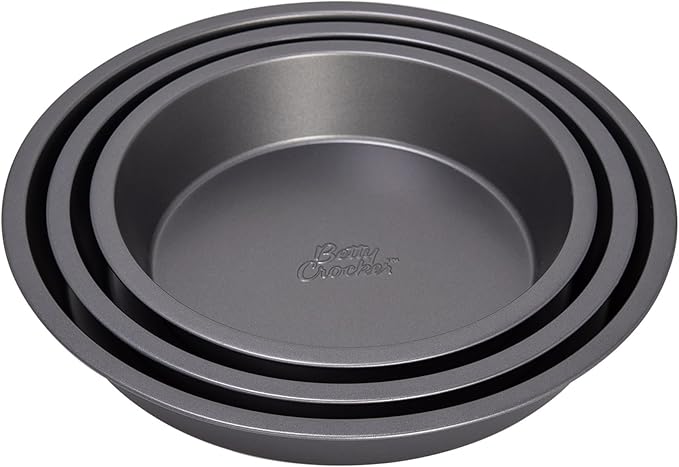 Betty Crocker 0.5 mm Round Baking Pan 3-Pieces Set, 24/28/32 cm x 5 cm Size, Grey