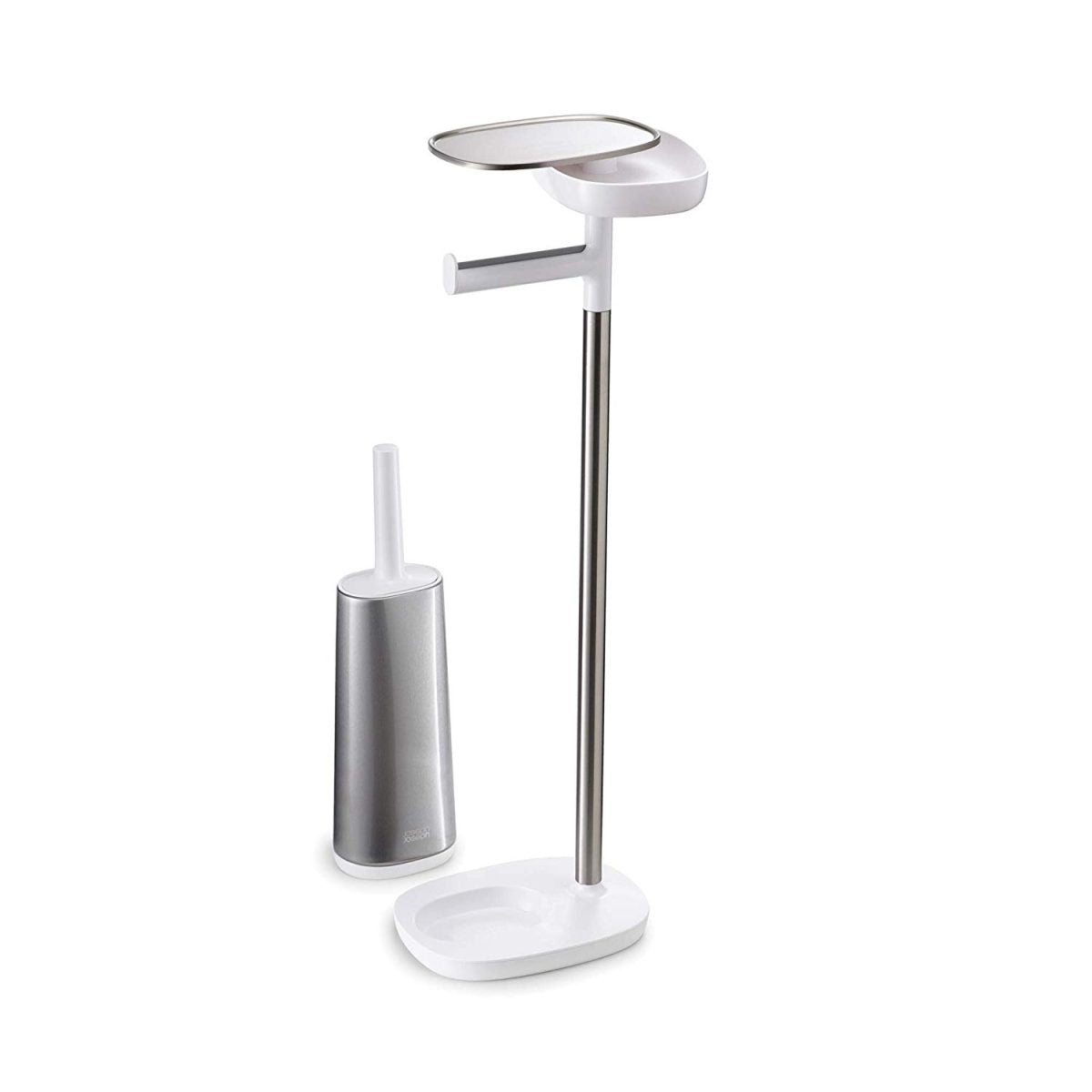 Joseph Joseph EasyStore Butler Toilet Paper Holder Stand and Flex Toilet Brush with Shelf and Drawer, Stainless Steel