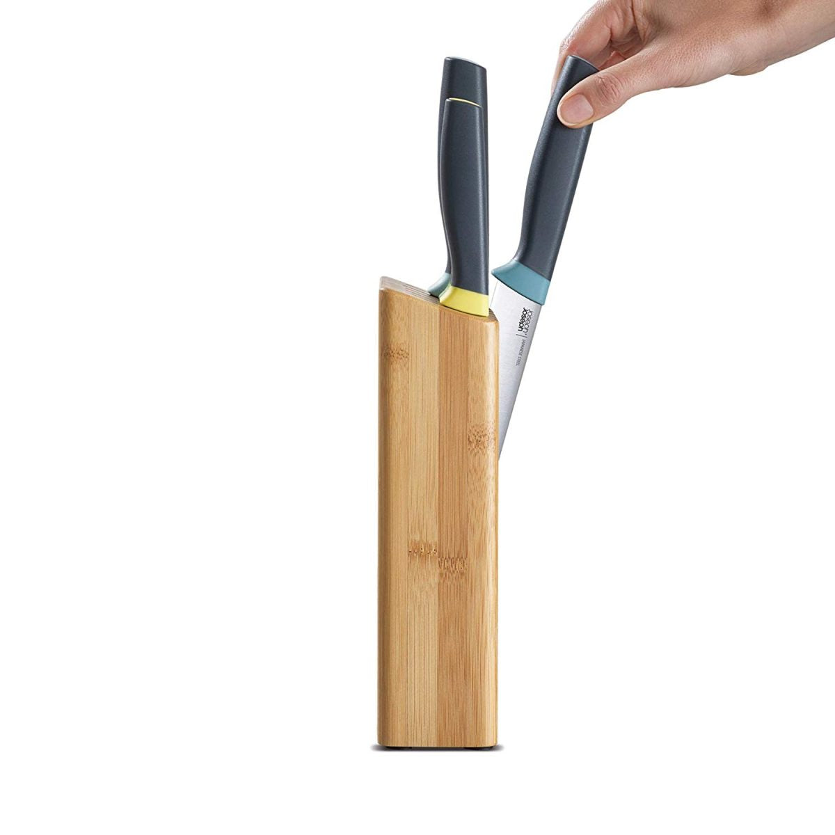 Joseph Joseph Elevate Knife Set with Slimline Bamboo Block Japanese Stainless Steel 5-piece Opal