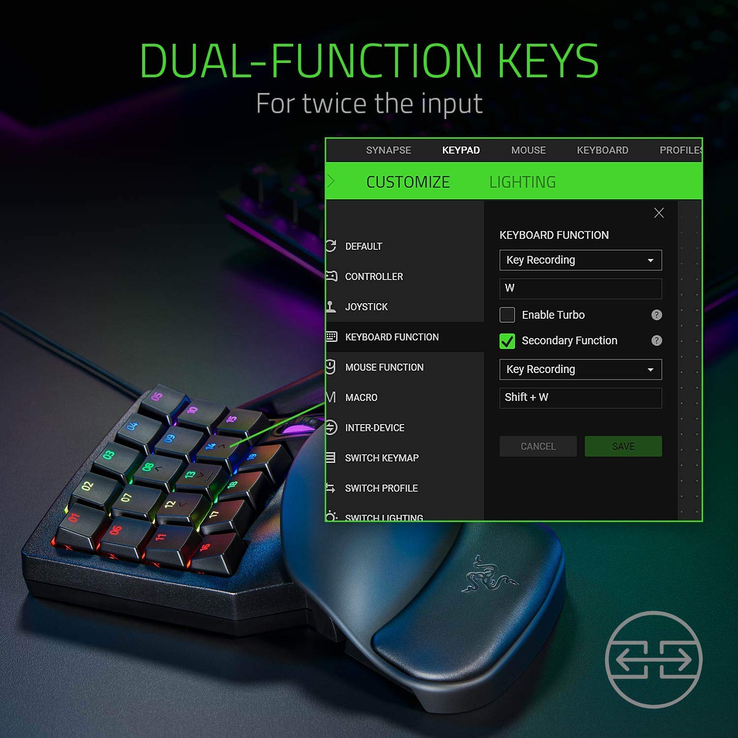 Razer Tartarus Pro Gaming Keypad: Analog-Optical Key Switches - 32 Programmable Keys - Customizable Chroma RGB Lighting - Programmable Macros - Variable Key Press Pressure Sensitivity - Classic Black