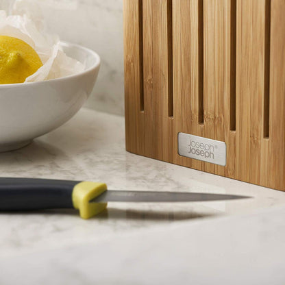 Joseph Joseph Elevate Knife Set with Slimline Bamboo Block Japanese Stainless Steel 5-piece Opal