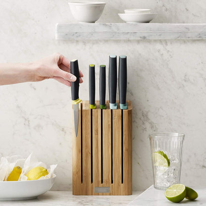 Joseph Joseph Elevate Knife Set with Slimline Bamboo Block Japanese Stainless Steel 5-piece Opal