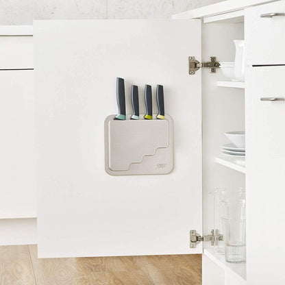 Joseph Joseph DoorStore Knives Elevate Set with Knife Block 3M Adhesive Wall and Cabinet Door Mount, 5-piece, Opal
