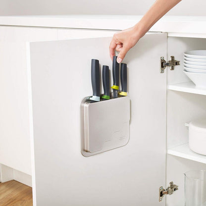 Joseph Joseph DoorStore Knives Elevate Set with Knife Block 3M Adhesive Wall and Cabinet Door Mount, 5-piece, Opal
