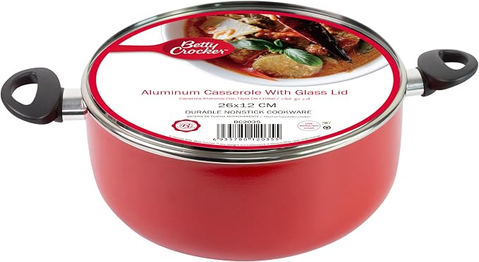 Betty Crocker Teflon Casserole And Lid,Red/Black,26Cm Thickness 2.5Mm