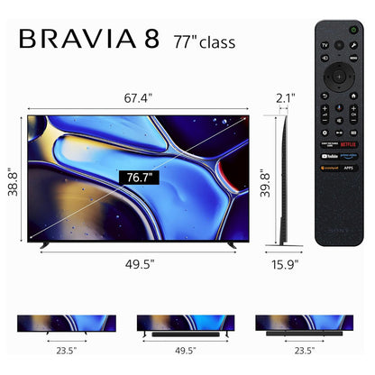 Sony 77 Inch OLED 4K Ultra HD TV BRAVIA 8 Smart Google TV with Dolby Vision HDR and Exclusive Features for PlayStation® 5 (K-77XR80)