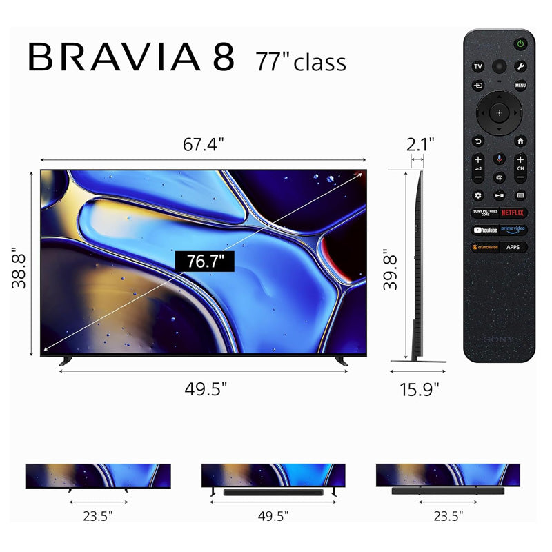 Sony 77 Inch OLED 4K Ultra HD TV BRAVIA 8 Smart Google TV with Dolby Vision HDR and Exclusive Features for PlayStation® 5 (K-77XR80)