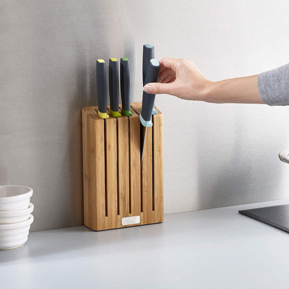 Joseph Joseph Elevate Knife Set with Slimline Bamboo Block Japanese Stainless Steel 5-piece Opal