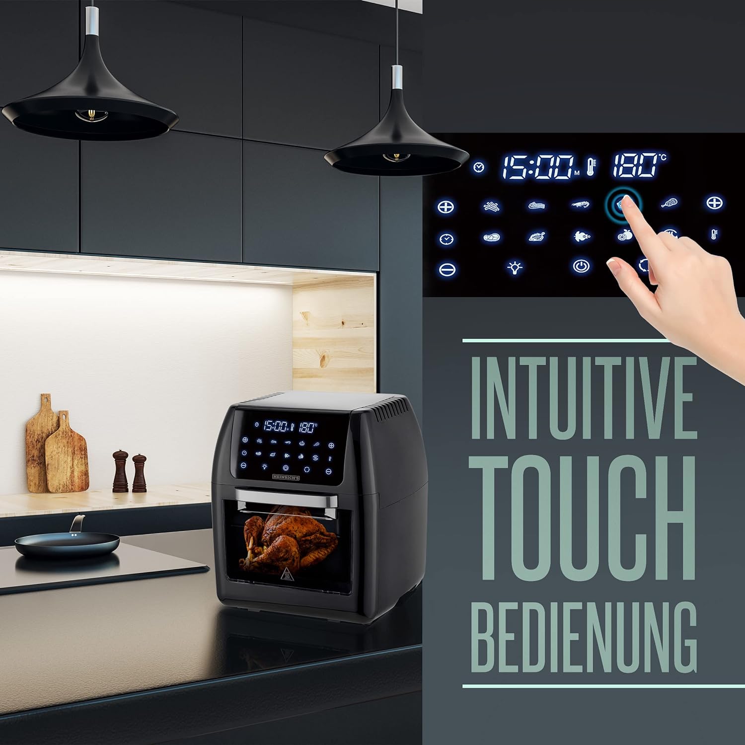 Heinrich's 12 Liter Hot Air Fryer Stainless Steel with Digital LED Display LCD Touch Display