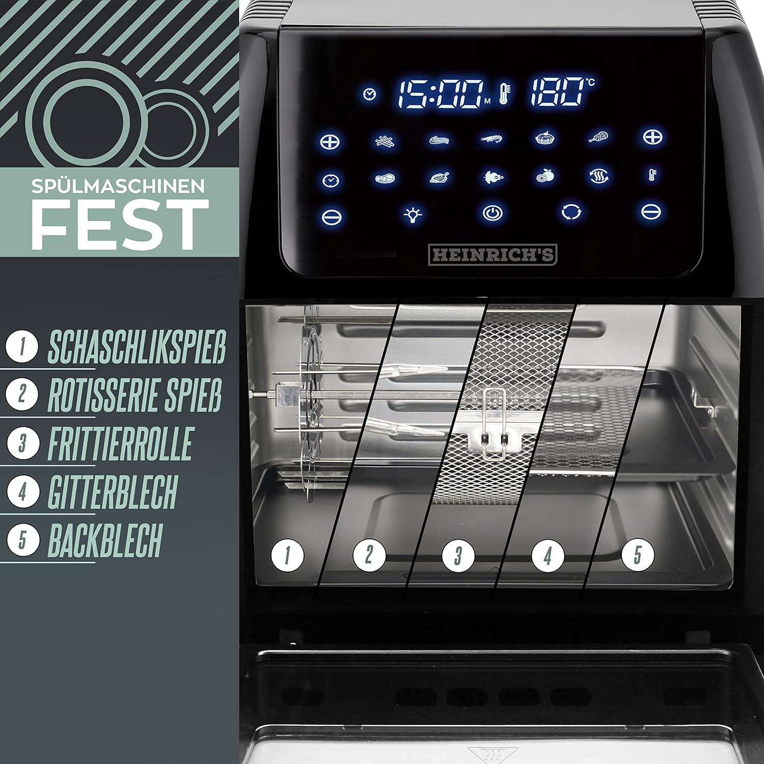 Heinrich's 12 Liter Hot Air Fryer Stainless Steel with Digital LED Display LCD Touch Display