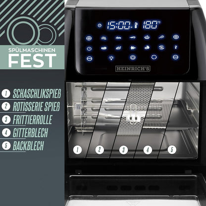 Heinrich's 12 Liter Hot Air Fryer Stainless Steel with Digital LED Display LCD Touch Display