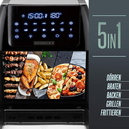 Heinrich's 12 Liter Hot Air Fryer Stainless Steel with Digital LED Display LCD Touch Display