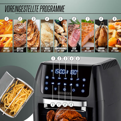 Heinrich's 12 Liter Hot Air Fryer Stainless Steel with Digital LED Display LCD Touch Display