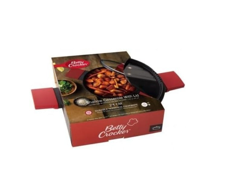 Betty Crocker Forged Aluminum Shallow Casserole And Lid Black/Red 24Cm Thickness 2.8Mm