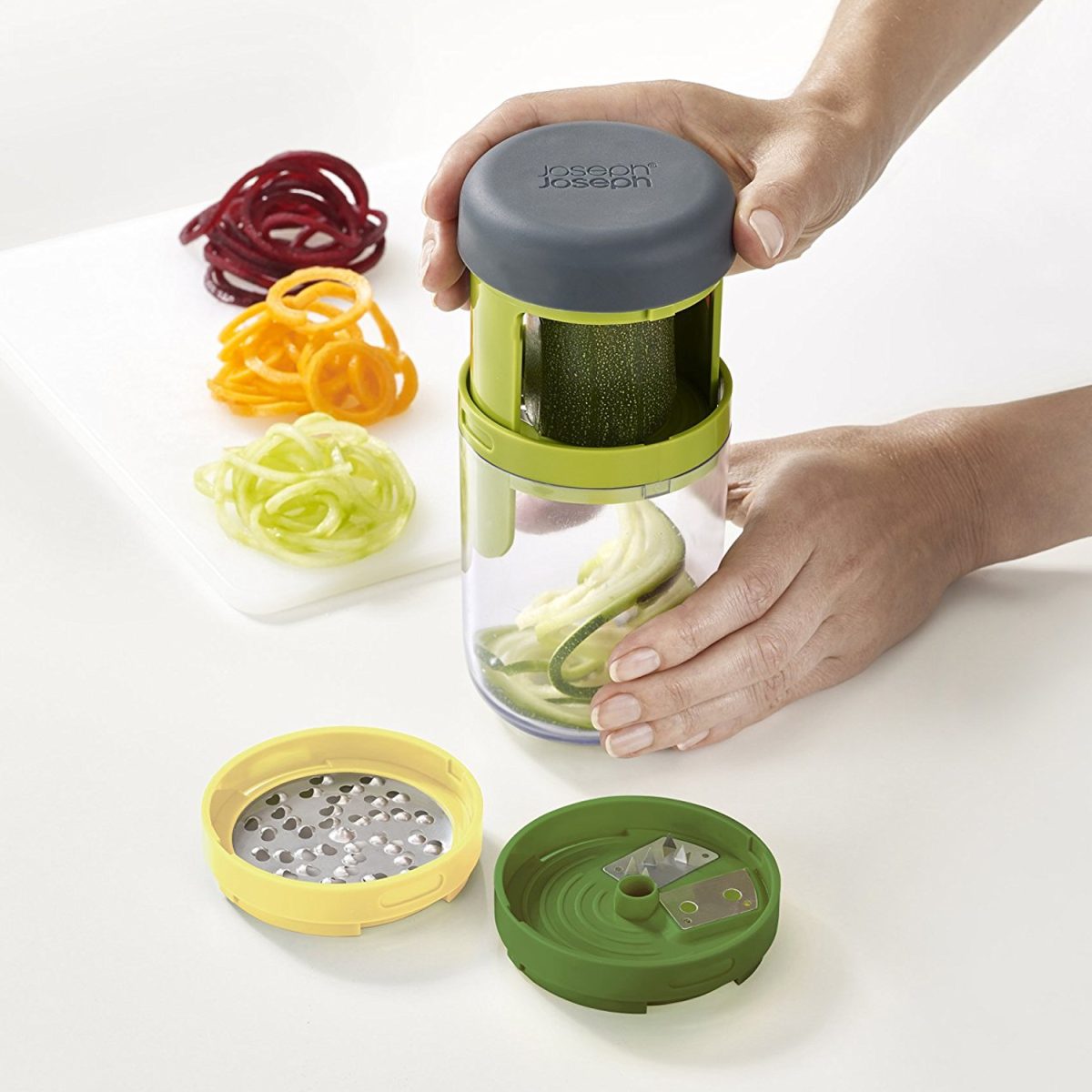 Joseph Joseph Spiro Spiralizer Vegetable Spiral Slicer Handheld 3 Blade Veggie Pasta Noodle Spaghetti Grater, Green, One size