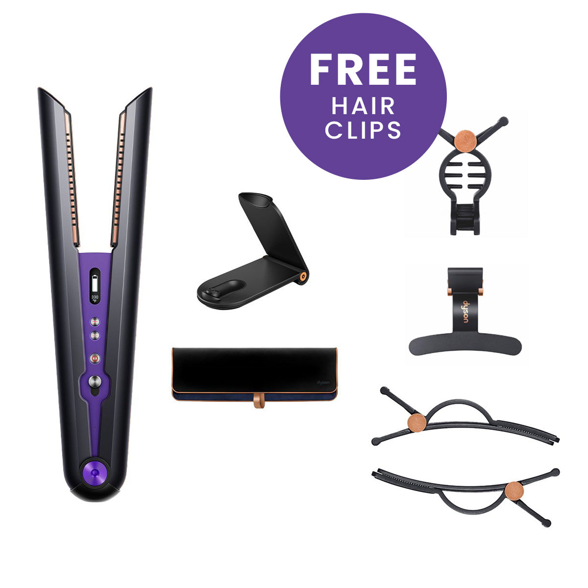 Dyson HS03 Corrale Hair straightener (Purple/Black) plus free hair clips.