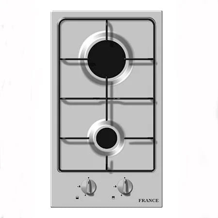 France DOM2GX-CI 30 CM Built-In Gas Hob – Cast Iron & Inox, 2 Burners
