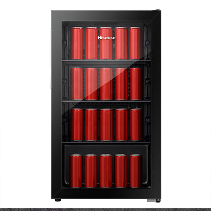 Hisense RBC122N4ASU Beverage Cooler with 69 Cans/113 Bottles,Glass Door,Recessed Handle,Interior Light,Digital Control,Adjustable Shelves
