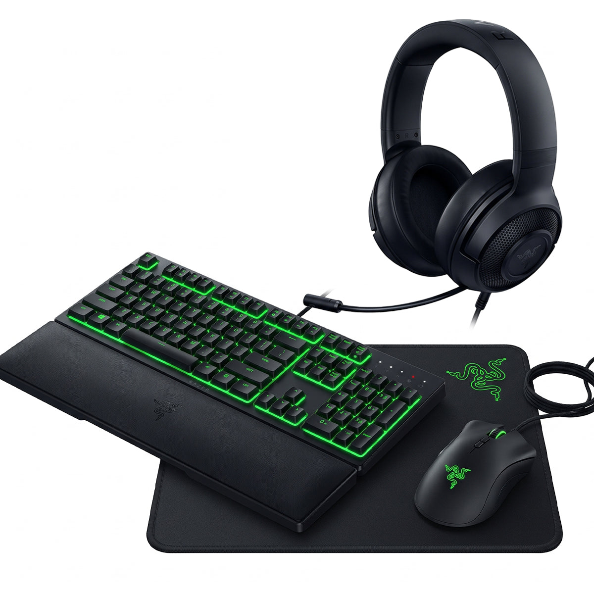 Razer Bundle 1 : Deathadder Mouse + Goliathus Mouse Matt Samall + Ornata V3 X Keyboard and  Kraken X Lite Headset