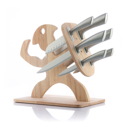 InnovaGoods Set Of Knives With Wooden Base Spartan 7 Pieces, V0103494