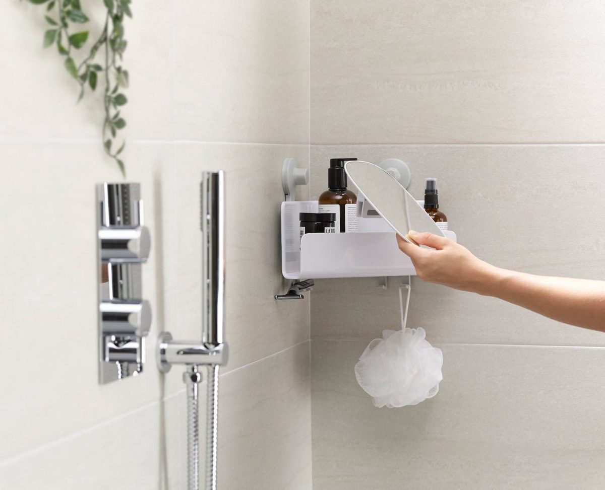 Joseph Joseph EasyStore Corner Shower Shelf with Removable Mirror