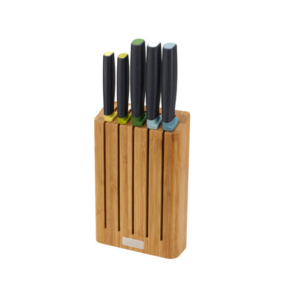 Joseph Joseph Elevate Knife Set with Slimline Bamboo Block Japanese Stainless Steel 5-piece Opal
