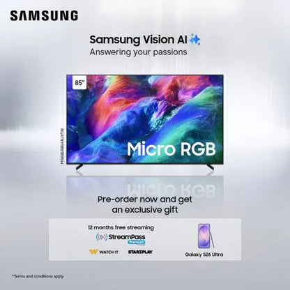 Samsung MRA85R85HAUXTW 85″ Micro RGB R85H 4K Samsung Vision AI Smart TV (2026) + Free S26 ultra + 12 Months StarzPlay Subscription+ 12 Months WatchIt Subscription. – PREORDER