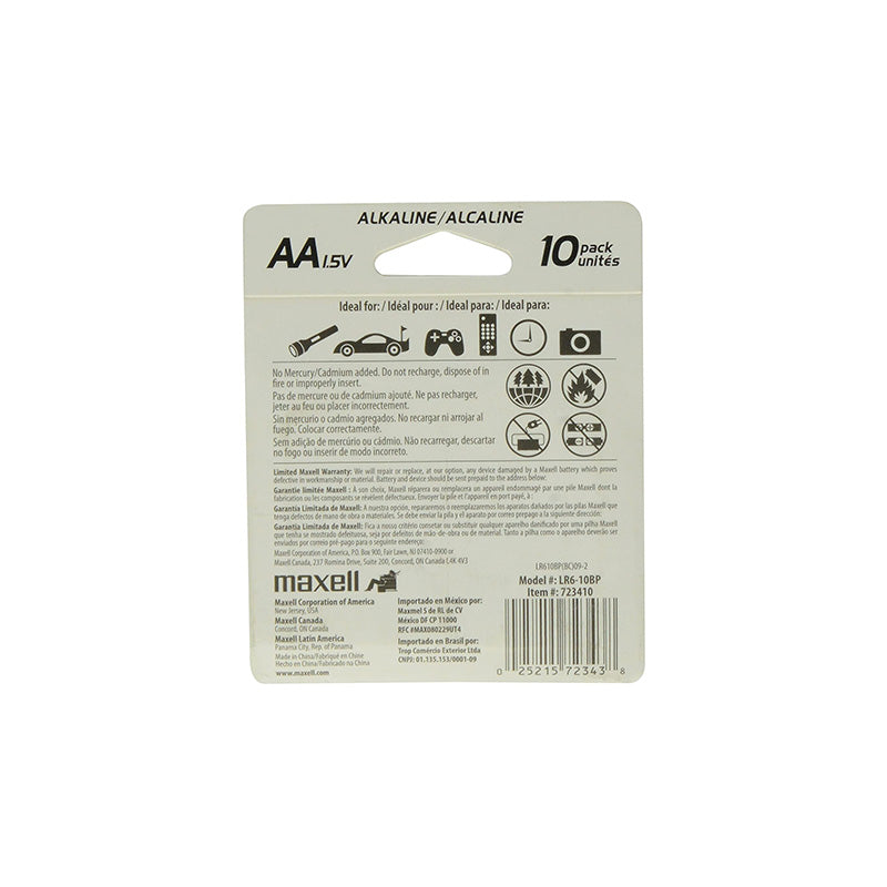 Maxell Alkaline Battery ( AA ), Pack of 10