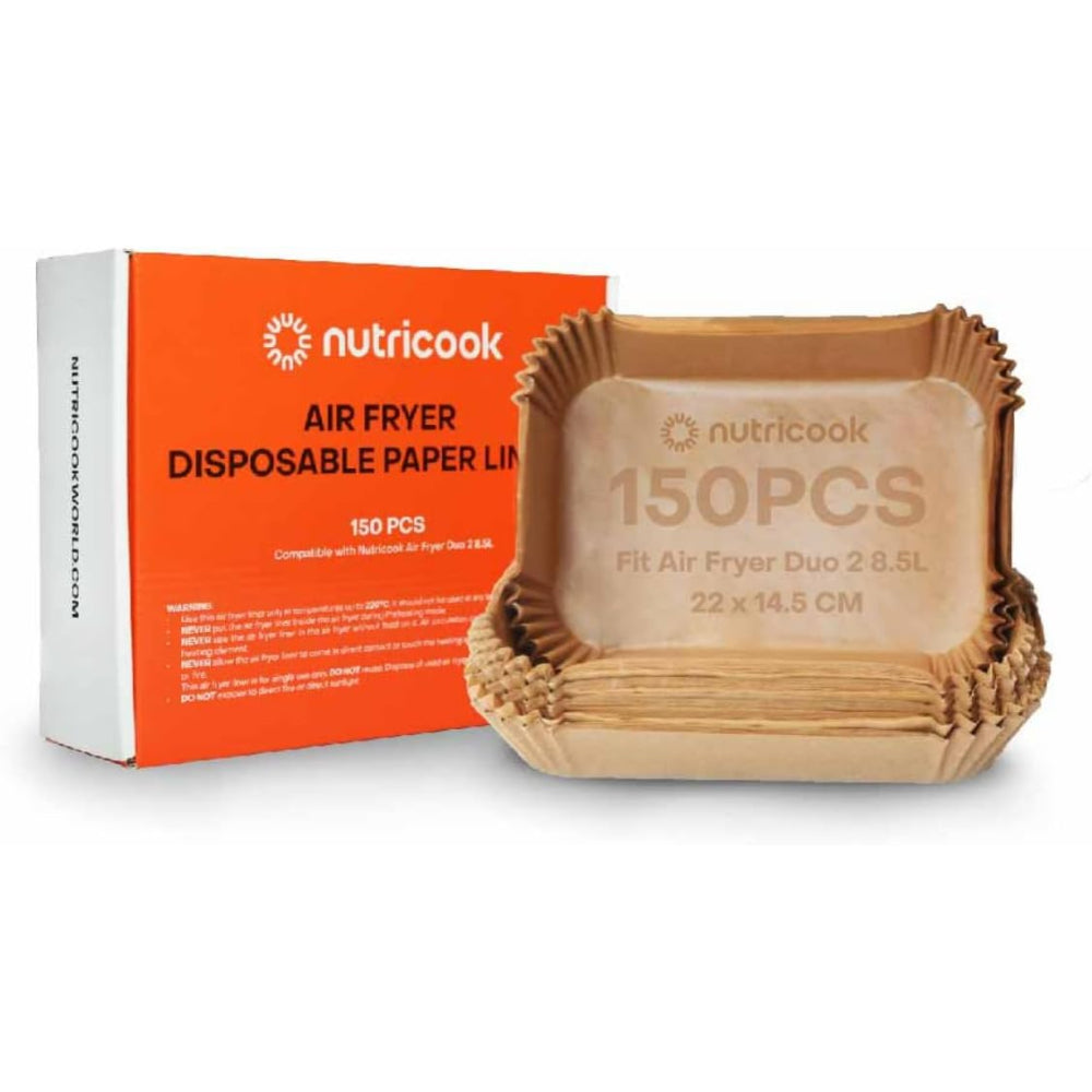 Nutricook 150Pcs Disposable Single-Dual Basket Air Fryer, Water-Proof Baking Paper For Air Frying, Baking, Roasting, Microwave, 22cm Squar, NCK-AFL200