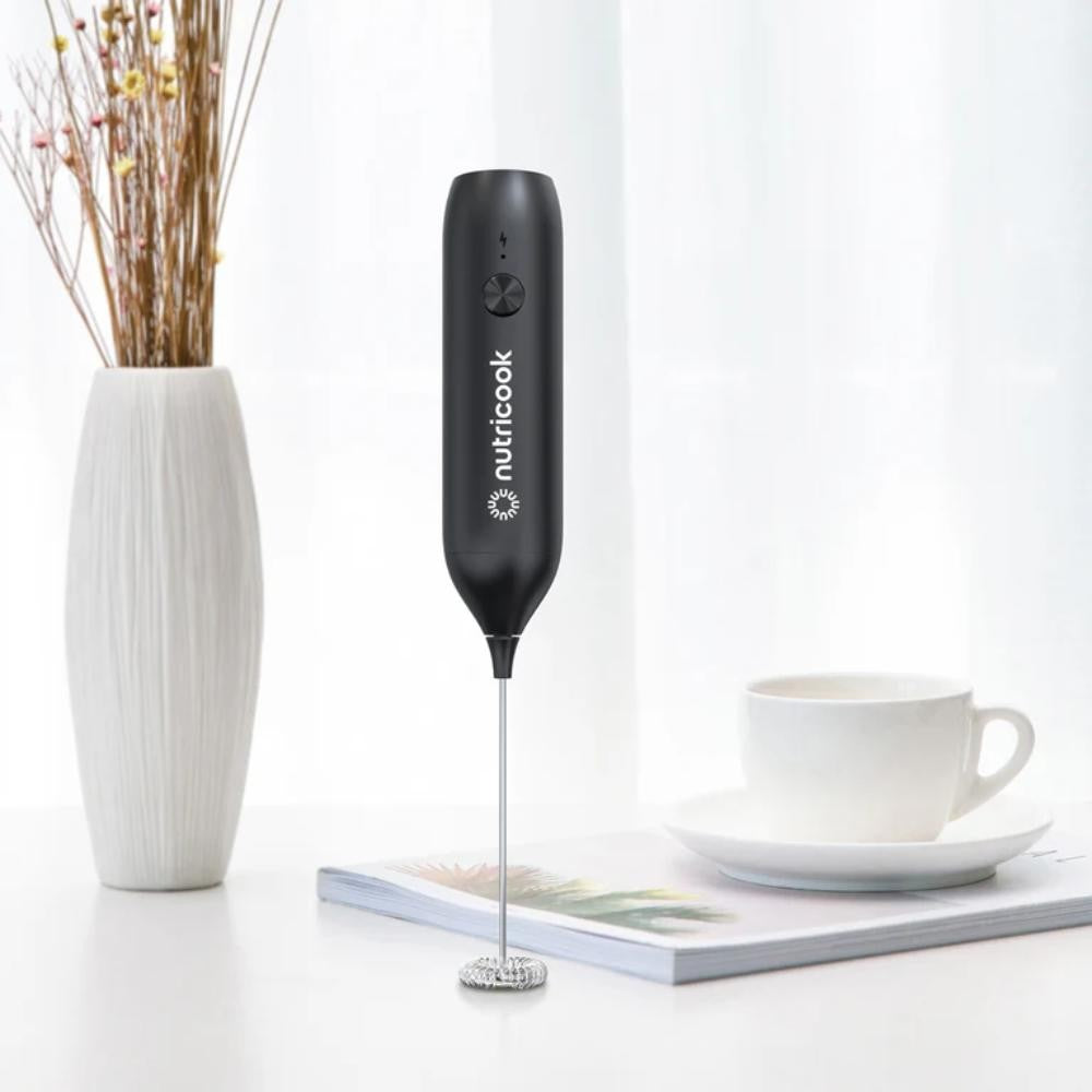 Nutricook Rechargeable Milk Frother, USB-C, Stainless Steel Whisk, Black, NC-MF100ME