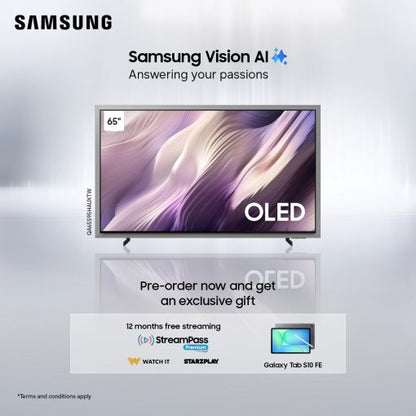Samsung QA65S95HAUXTW 65″ OLED S95H 4K Samsung Vision AI Smart TV (2026) + Free Samsung Tab S10FE 8/256 + 12 Months StarzPlay Subscription+ 12 Months WatchIt Subscription. – PREORDER