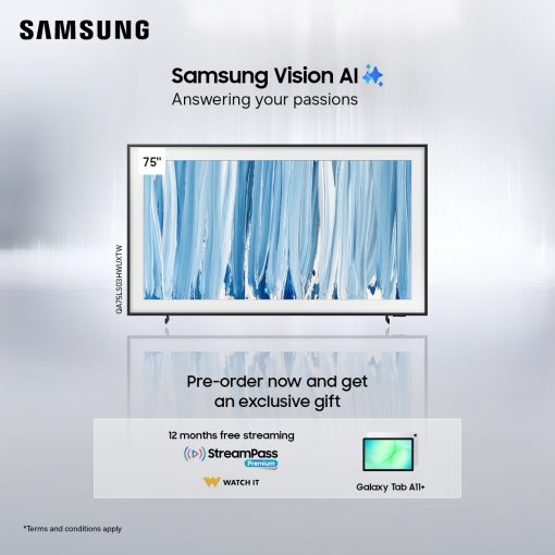 Samsung QA75LS03HWUXTW 75 Inch The Frame Pro LS03HW 4K Samsung Vision AI Smart TV (2026) + Free Samsung Tab A11 Plus + 12 Months WatchIt Subscription. – PREORDER
