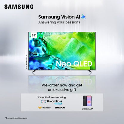 Samsung QA75QN80HAUXTW 75″ Neo QLED QN80H 4K Samsung Vision AI Smart TV (2026) + Free Samsung A37 + 12 Months StarzPlay Subscription+ 12 Months WatchIt Subscription. – PREORDER