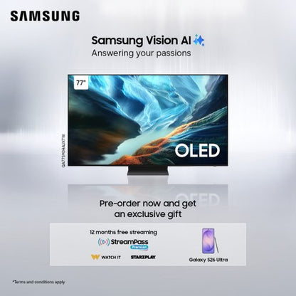Samsung QA77S90HAUXTW 77″ OLED S90H 4K Samsung Vision AI Smart TV (2026) + Free Samsung S26 Ultra + 12 Months StarzPlay Subscription+ 12 Months WatchIt Subscription. – PREORDER