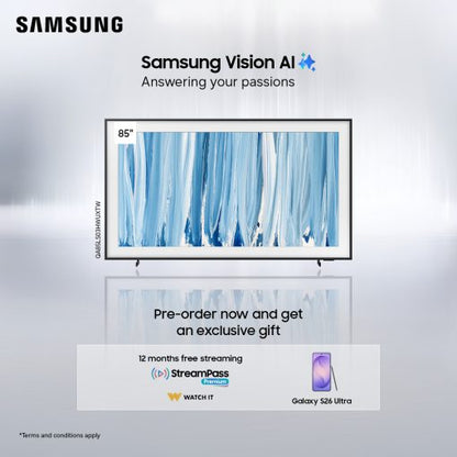 Samsung QA85LS03HWUXTW 85″ The Frame Pro LS03HW 4K Samsung Vision AI Smart TV (2026) + Free Samsung S26 Ultra + 12 Months WatchIt Subscription. – Preorder