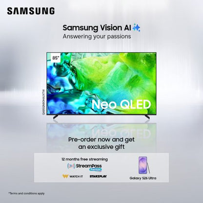 Samsung QA85QN80HAUXTW 85″ Neo QLED QN80H 4K Samsung Vision AI Smart TV (2026) + Free S26 ultra + 12 Months StarzPlay Subscription+ 12 Months WatchIt Subscription. – PREORDER