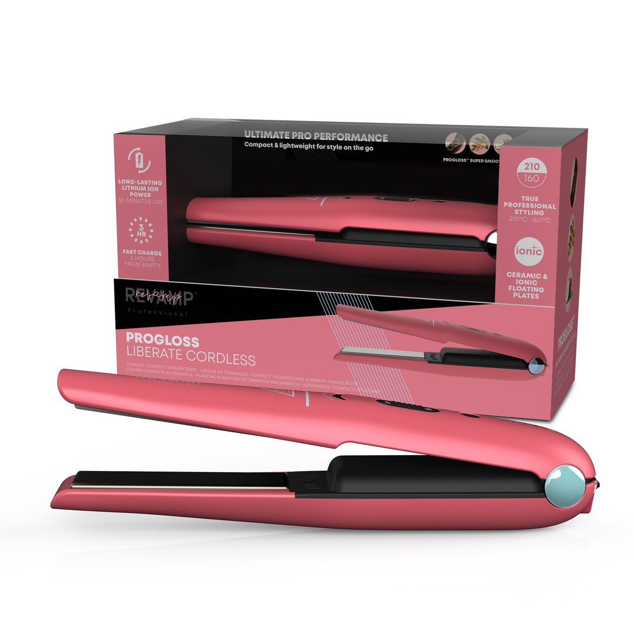 Revamp Liberate Cordless Compact Ceramic Hair Straightener - Pink