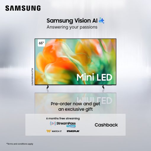 Samsung UA65M80HAUXTW 65″ Mini LED M80H 4K Samsung Vision AI Smart TV (2026) + 6 Months StarzPlay Subscription+ 6 Months WatchIt Subscription. – PREORDER
