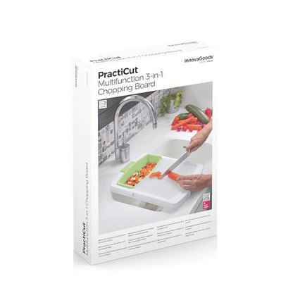 InnovaGoods Extendable 3-In-1 Cutting Board With Tray, Container And Drainer Practicut, V0103234