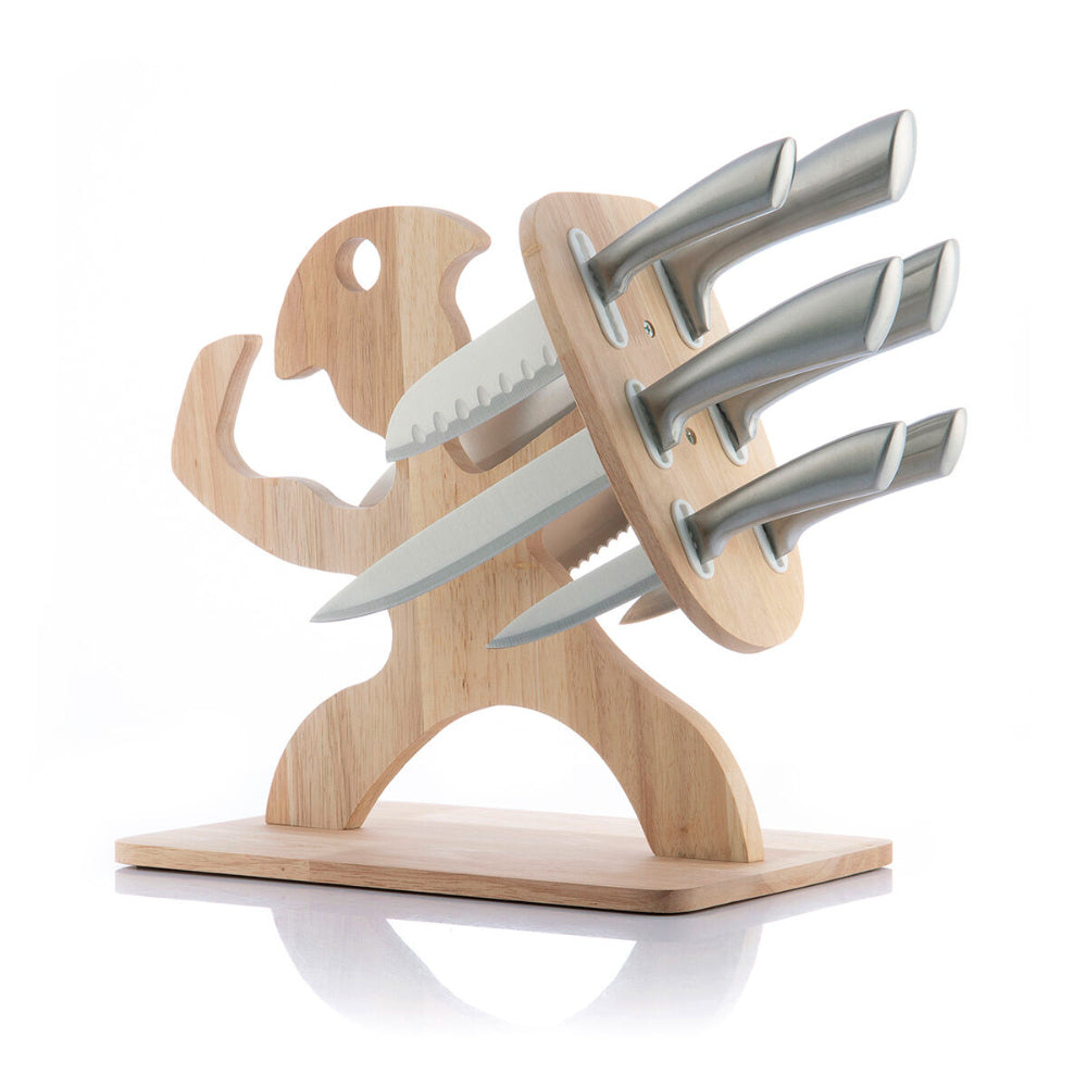 InnovaGoods Set Of Knives With Wooden Base Spartan 7 Pieces, V0103494