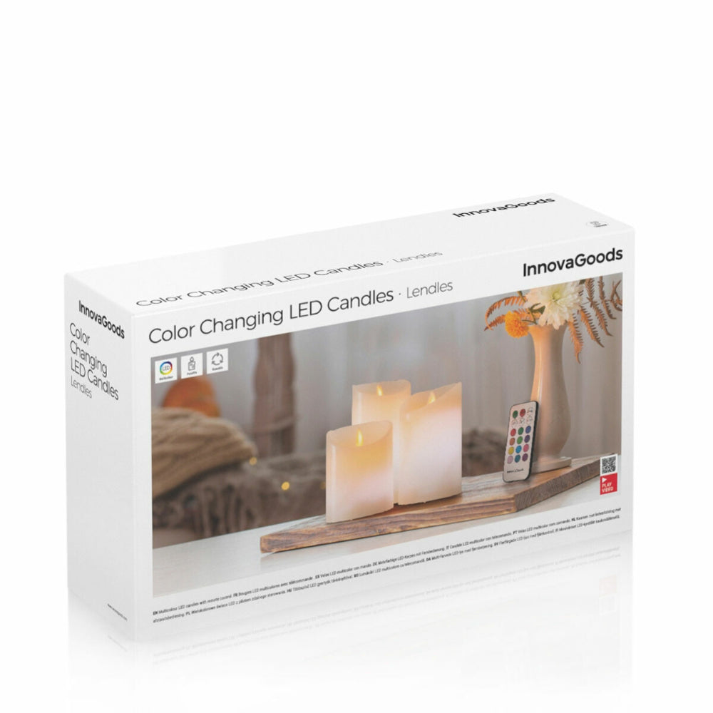 InnovaGoods Multicolour Flame-Effect Led Candles With Remote Control Lendles 3 Units, V0103781