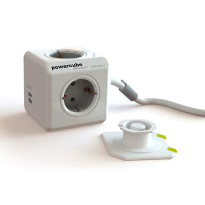 Allocacoc 1402GY/DEEUPC PowerCube Extended, power distribution unit with USB ports, 4 sockets, 1.5m, white/grey - Buy 1 Get 1 FREE