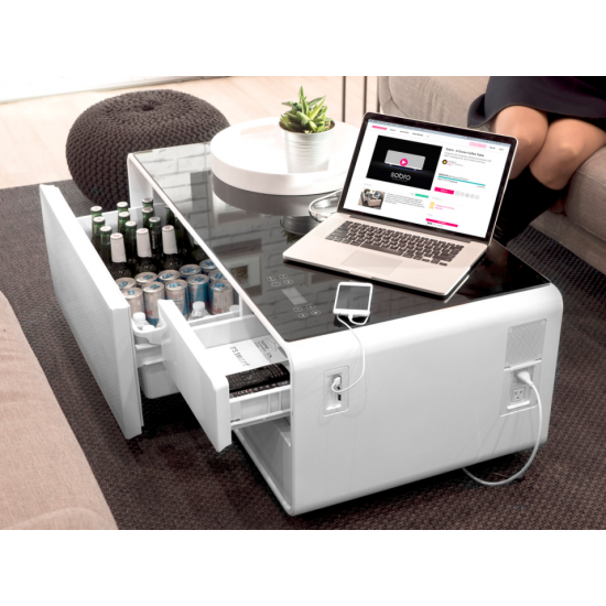 EchoChill Smart Coffee Table with Fridge & Bluetooth Speaker