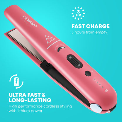 Revamp Liberate Cordless Compact Ceramic Hair Straightener - Pink