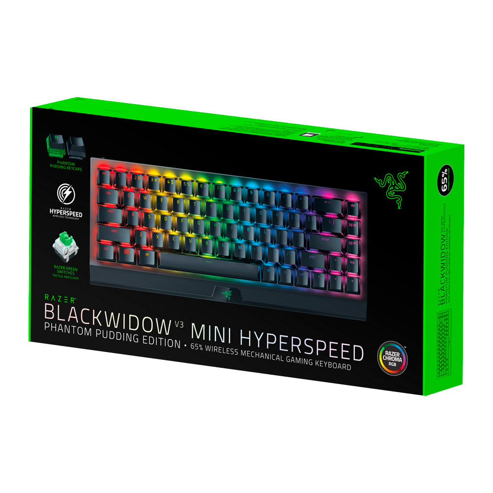 Razer - BlackWidow V3 Mini Hyperspeed Phantom Edition 65% Wireless Mechanical Green Clicky Tactile Switch Gaming Keyboard - Black