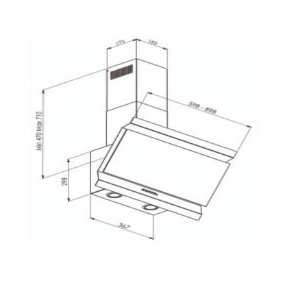 Flora FLWH13-K745 Cooker Hood Inclined Black Glass .